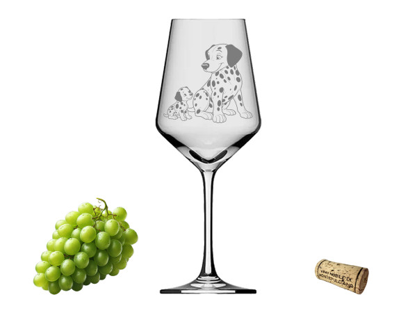 eXODA Weinglas Gravur Dalmatiner mit Welpe - 350ml absolut spülmaschinenfest