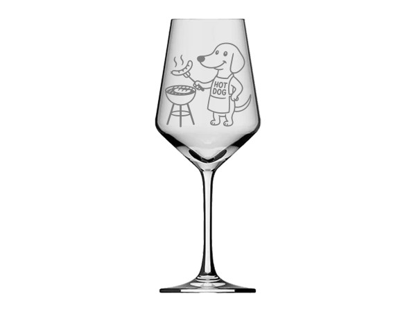 eXODA Weinglas Seppel Dackel grillt 350ml spülmaschinenfest elegant für gesellige Grillabende aus hochwertigem Glas mit Dackelgravur geeignet für Wein Cocktails und mehr