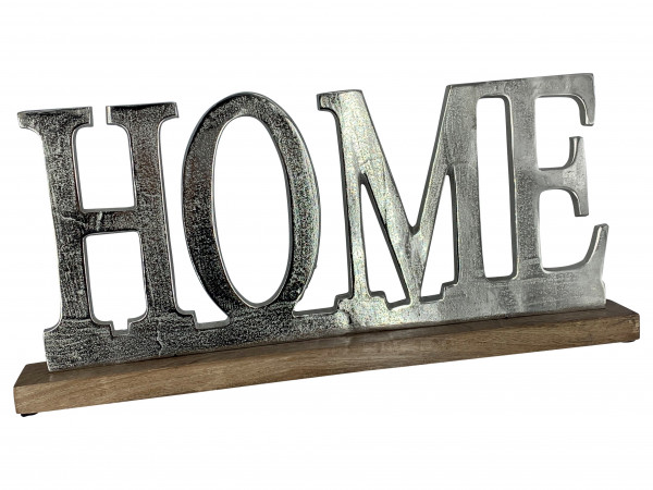 Schriftzug Home Aluminium auf Mangoholz Sockel Deko Design