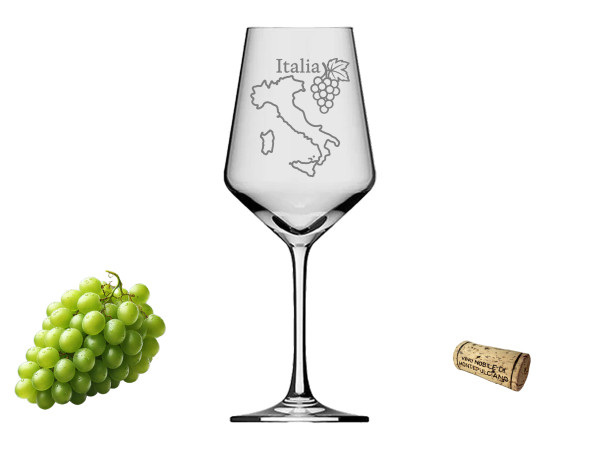 eXODA Weinglas mit Landkarte Italien elegante präzise Gravur spülmaschinenfest multifunktional 350 ml für gesellige Abende und soziale Verantwortung