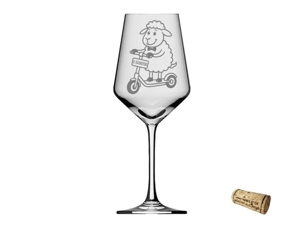 eXODA Weinglas Gravur Puppa Schaf fährt E-Scooter Bier 350ml absolut spülmaschinenfest
