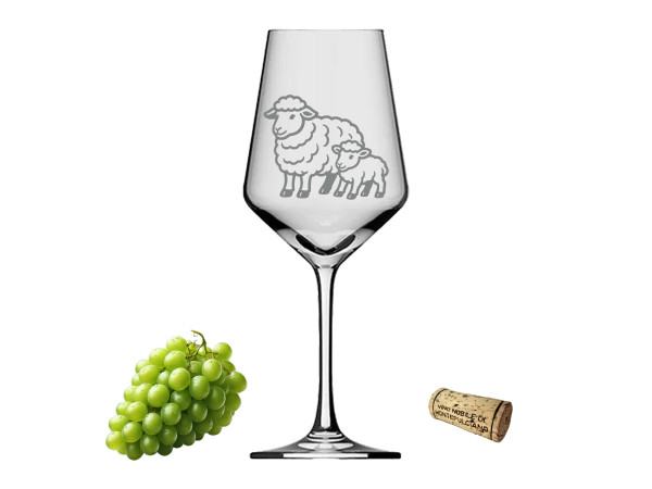 eXODA Weinglas Schäfchen mit Baby spülmaschinenfest ideal für gesellige Abende 350 ml Füllmenge 21 cm hoch perfekte Tischdekoration für Schafsliebhaber