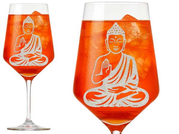 eXODA Weinglas mit Gravur einer Buddah Status 350ml spülmaschinenfest