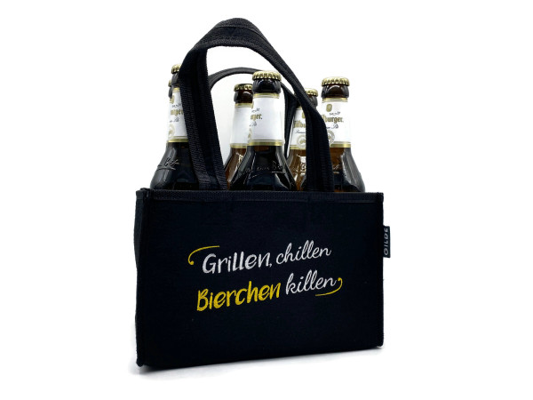 Männerhandtasche mit Spruch Grillen, chillen, Bierchen killen für 6x 0,5l Flaschen