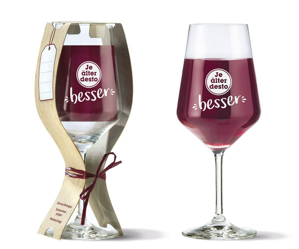 eXODA Weinglas Set aus 2 Gläsern mit Spruch Je älter des besser