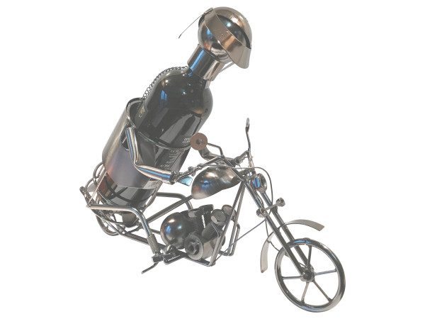 Weinflaschenhalter Motorrad Rainer Metall Figuren Motorradfahrer Design Deko