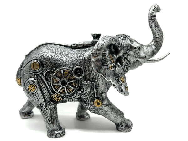 Steampunk Elephant - eine Elefantenskulptur in Silber- und Kupferoptik