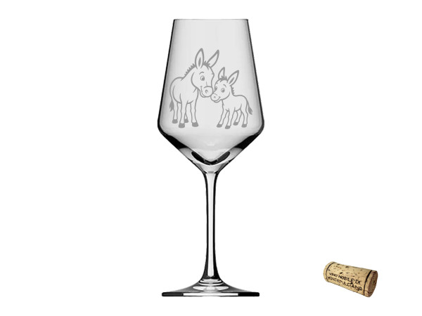 eXODA Weinglas Gravur Esel mit Baby 350ml absolut spülmaschinenfest ideal für besondere Anlässe und gesellige Runden charmantes Design perfekt für Tierliebhaber und Freunde der ländlichen Idylle
