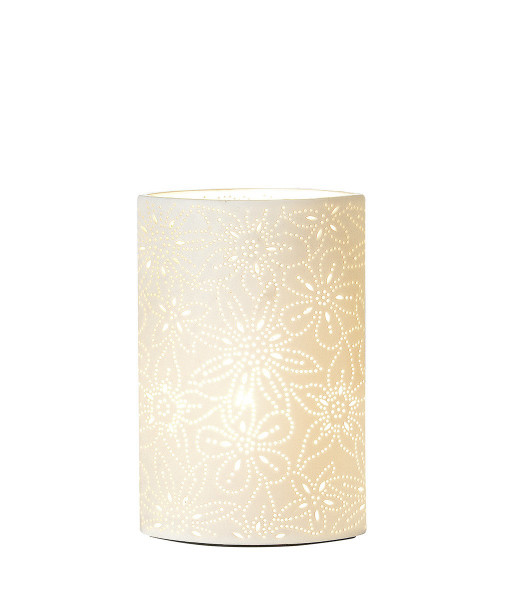 Prickellampe mit Blumenmuster weiß aus Porzellan mit Lochmuster