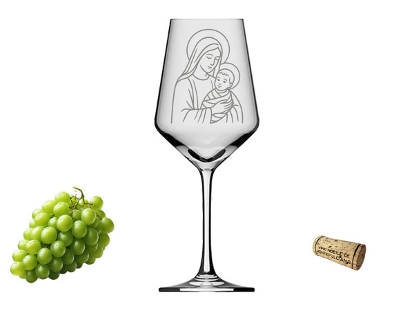 eXODA Weinglas Gravur Mutter Gottes mit Jesuskind - 350ml spülmaschinenfest