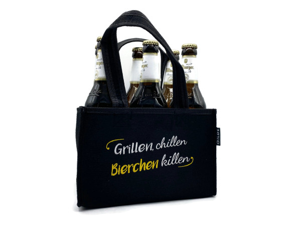 eXODA Männerhandtasche mit Spruch Grillen, chillen, Bierchen killen für 6x 0,5l Flaschen