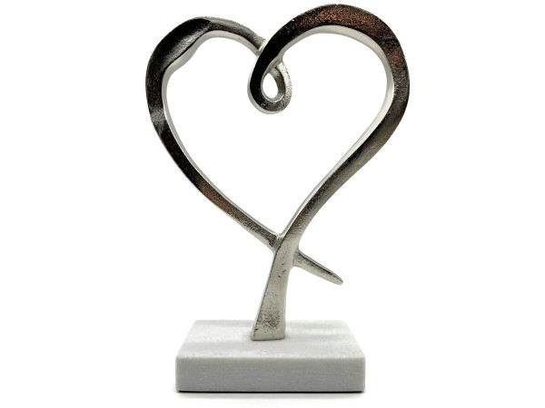 Aluminium kleines Herz Herzensangelegenheit auf Marmorsockel Skulptur 28 cm