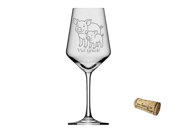 eXODA Weinglas 350ml mit Glücksschwein und Baby spülmaschinenfest originelles Design perfekte Präsentation tolles Geschenk für Hochzeiten Jubiläen und besondere Anlässe