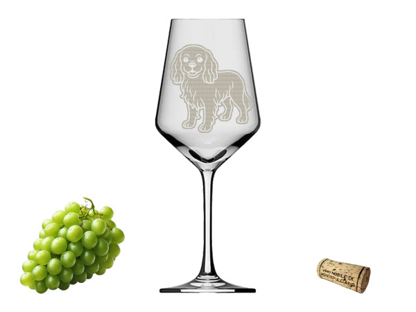 Exoda Weinglas mit graviertem niedlichen Cavalier King Chars Spaniel 350 ml spülmaschinenfest