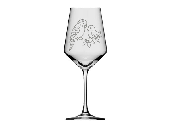 eXODA Weinglas Gravur Wellensittich mit Baby 350ml absolut spülmaschinenfest für gesellige Abende elegante persönliche Note leicht zu reinigen ideal für jedes Event
