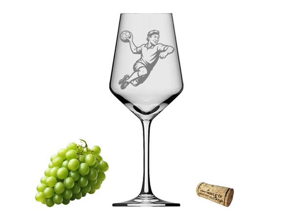 eXODA Weinglas Gravur Handball 350ml spülmaschinenfest ideal für gesellige Abende Sportevents und soziale Projekte mit sportlichem Design und individueller Note für jedes Event