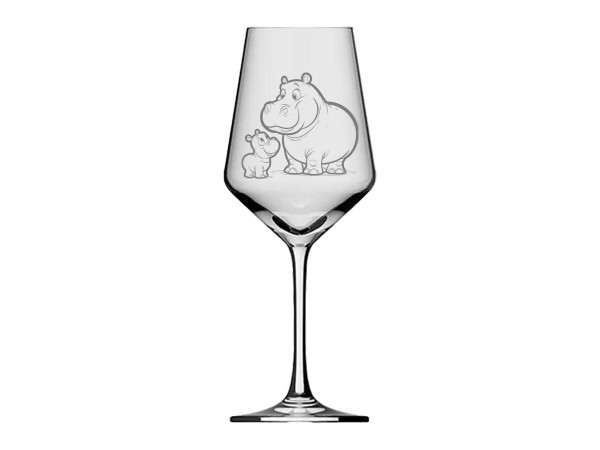 eXODA Weinglas Gravur Nilpferd mit Baby - 350ml absolut spülmaschinenfest