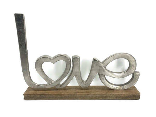 Schriftzug Love Aluminium auf Mangoholz Sockel Deko Design