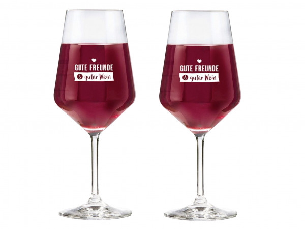 Weinglas Schrift Gute Freunde & guter Wein Set aus 2 Gläsern von eXODA
