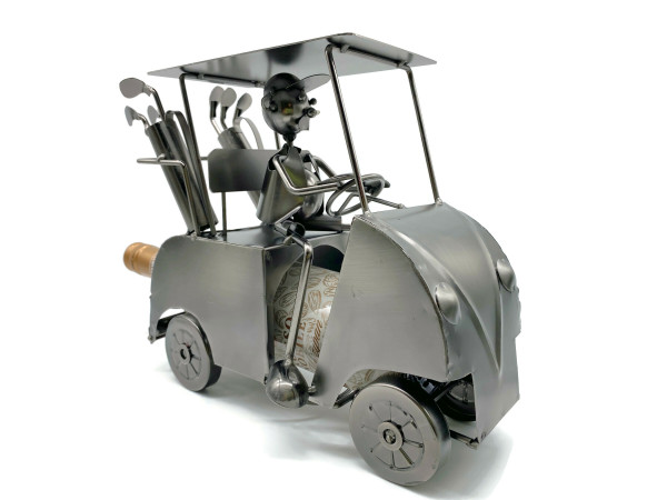 Weinflaschenhalter Golfer Tiger im Club Car