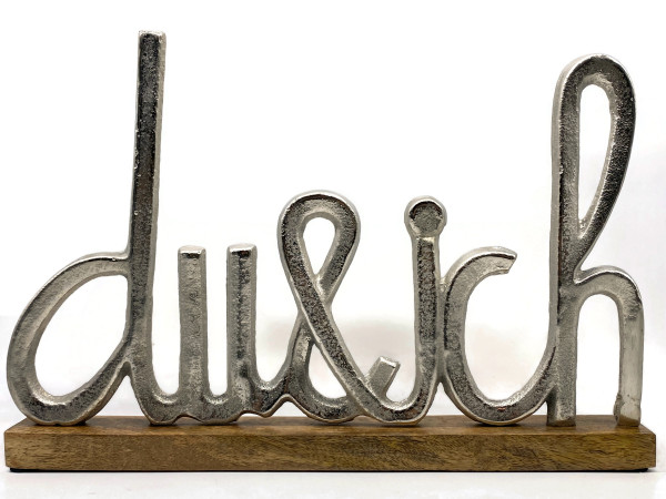 eXODA Schriftzug Du und Ich Aluminium auf Mangoholz Sockel Deko Design