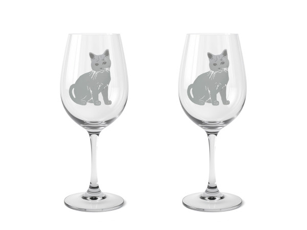 eXODA Weinglas Katze Lucy - Set besteht aus 2 glücklichen Gläsern mit 0.5 Liter Füllmenge und Abbild eines Stubentigers für Katzenliebhaber in Deutschland verpackt