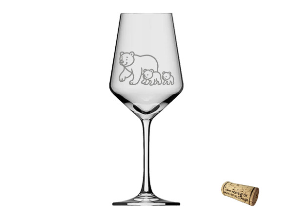 eXODA Weinglas Gravur Braunbär mit Baby - 350ml absolut spülmaschinenfest