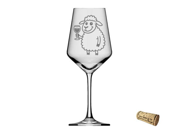 eXODA Weinglas Gravur Puppa Schaf trinkt Wein 350ml absolut spülmaschinenfest elegantes Design für gesellige Abende macht jedes Trinken zu einem besonderen Erlebnis mit Charme