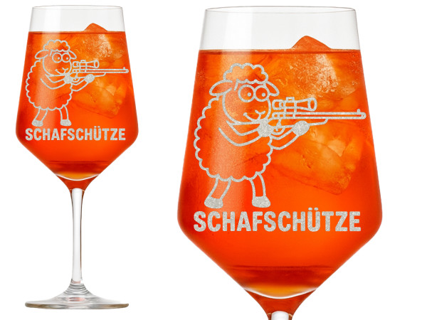 Exoda Weinglas Gravur Puppa Schafschütze mit toller Frisur 350ml spülmaschinenfest ideal für gesellige Abende besondere Anlässe und kreative Geschenke Freunde Familie