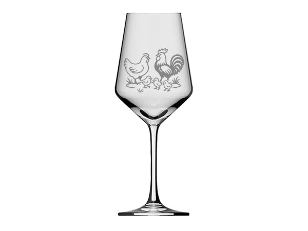 eXODA Weinglas mit liebevoller Hahn und Henne Motivgravur 350 ml spülmaschinenfest optimal für Rot und Weißwein geeignet für besondere Anlässe und Geschenke