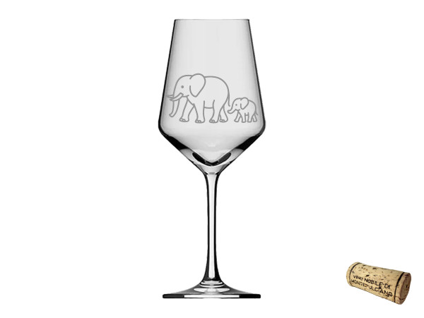eXODA Weinglas Elefant mit Baby Lasergravur absolut spülmaschinenfest