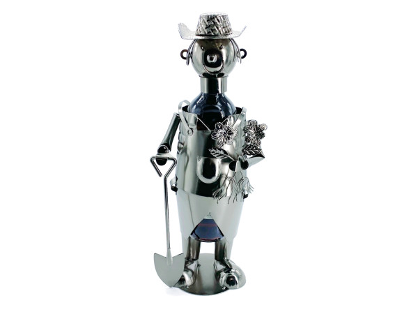 Weinflaschenhalter Gärtner Wilfried mit Schaufel Metall Figuren Design Deko