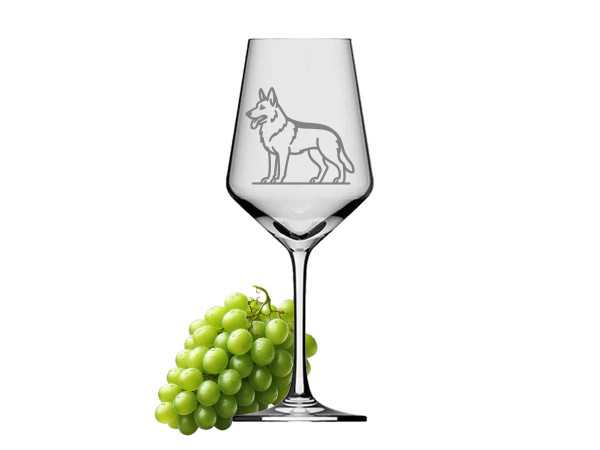 eXODA Weinglas Gravur Schäferhund Lasergravur Kunstwerk für Kenner 350ml spülmaschinenfest 21cm hoch Geschenk für Schäferhundliebhaber unterstützt soziale Projekte regional
