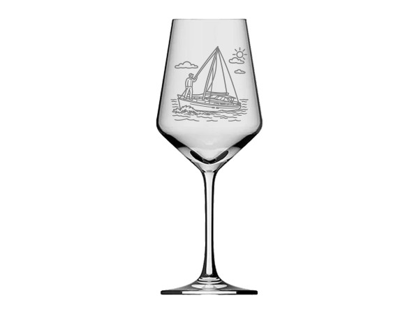 eXODA Weinglas Segler Yacht 21 cm hoch 8 cm Durchmesser graviert spülmaschinenfest 350 ml perfektes Geschenk für Weinliebhaber und Segelfreunde bei maritimen Anlässen