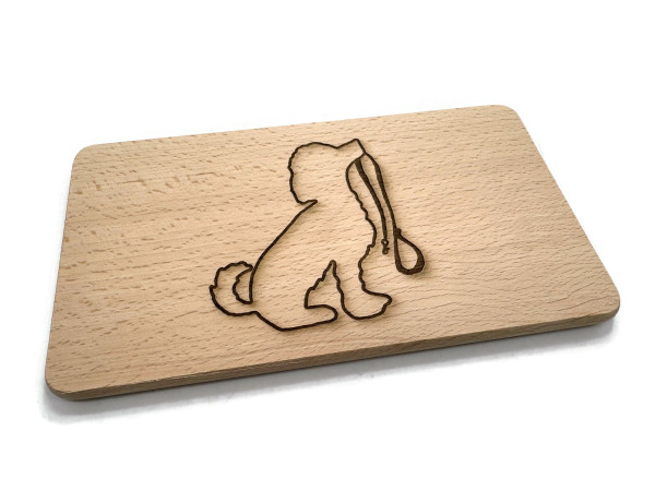 Frühstücksbrettchen Pudel Motiv aus echtem Buchenholz 22 x 12 x 1 cm