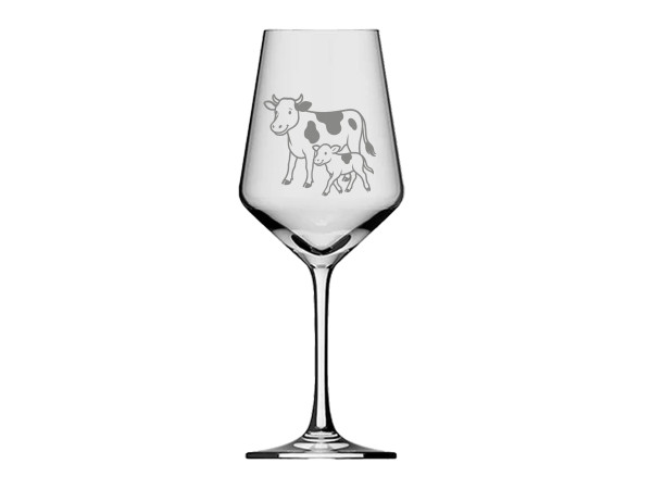 eXODA Weinglas mit Kuh und Kalb - Charmante Motivgravur, 300 ml 