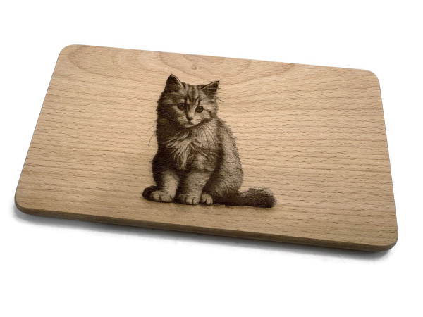 Frühstücksbrettchen Katze Motiv aus echtem Buchenholz 22 x 12 x 1 cm