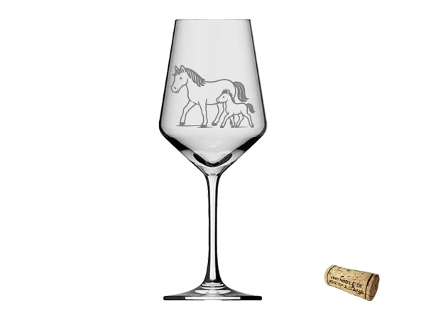 eXODA Weinglas Gravur Pferd mit Fohlen 350ml absolut spülmaschinenfest elegantes Design für Weinliebhaber ideal für gesellige Abende und besondere Anlässe in Kunstwerkqualität