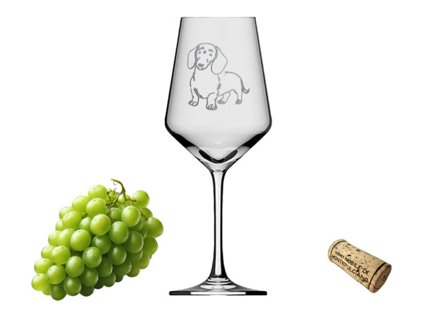 eXODA Weinglas mit Motiv niedlicher Dackel für Weißwein mit Gravur