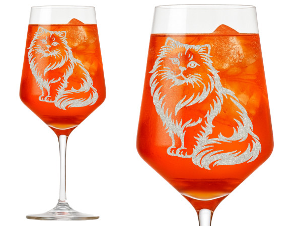 Valhalla 1x Weinglas Perser Katze Gravur 350 ml spülmaschinenfest - 21 cm x 8 cm