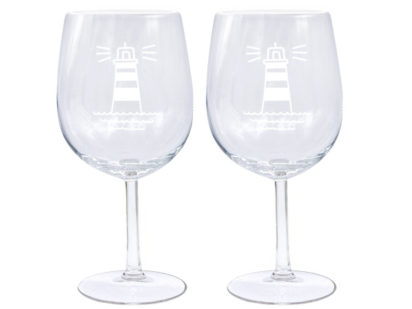 eXODA Weinglas Leuchtturm Lindau mit Motiv Set aus 2 Gläsern