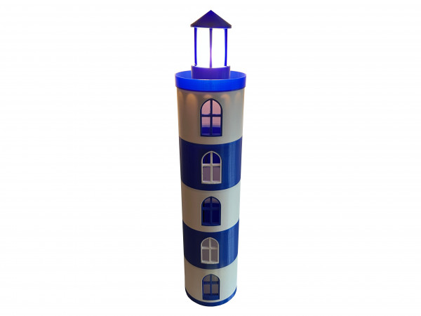 Leuchtturm mit LED Licht extra Groß 62 cm mit 230V Lampe Blau und Weiß