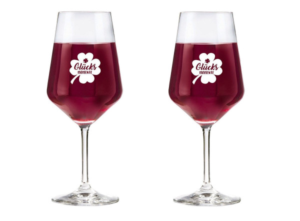 eXODA Weinglas Schrift Glücksmomente Set aus 2 Gläsern