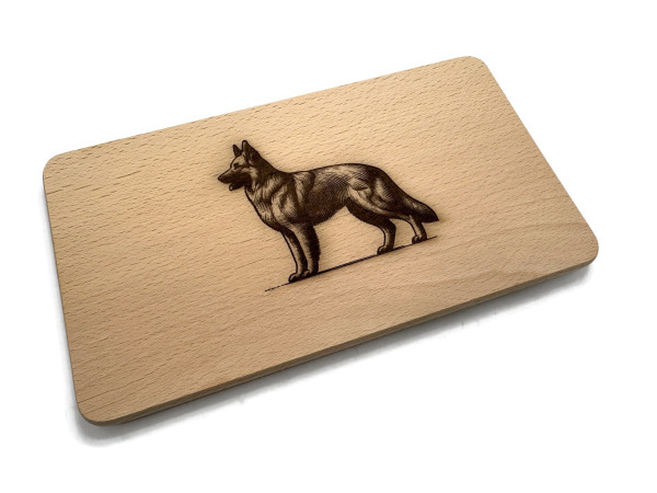 Frühstücksbrettchen Schäferhund Rex Motiv aus echtem Buchenholz 22 x 12 x 1 cm