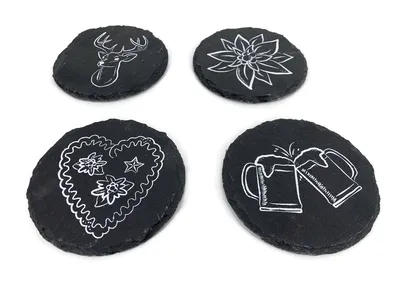 Weinuntersetzer rund aus Schiefer 4er Set mit Motiven 10,5cm Glasuntersetzer