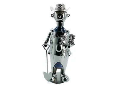 Weinflaschenhalter Gärtner Wilfried mit Schaufel Metall Figuren Design Deko