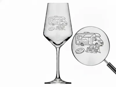 Weinglas 350 ml mit Gravur Camper spülmaschinenfest ideal für Weinliebhaber unterwegs