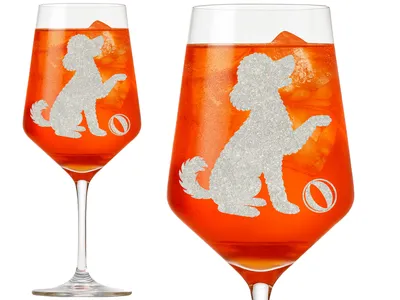 Weinglas Pudel mit Ball Silhouette 350ml spülmaschinenfest für Pudel-Liebhaber