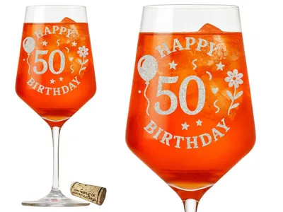 1x Weinglas Gravur Happy Birthday 50 Geburtstag 350ml spülmaschinenfest