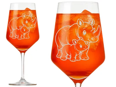 1x Weinglas Nashorn Gravur mit Baby 350ml spülmaschinenfest 21cm hoch